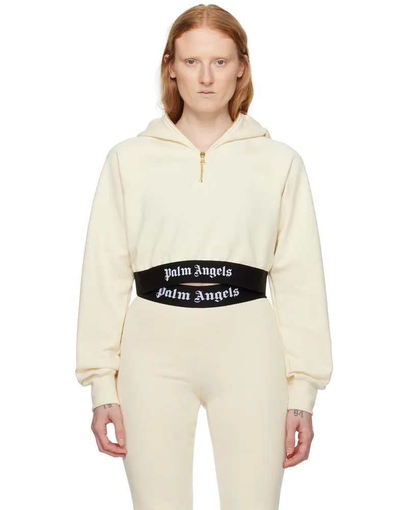 Palm Angels Off-White Half-Zip Hoodie Off