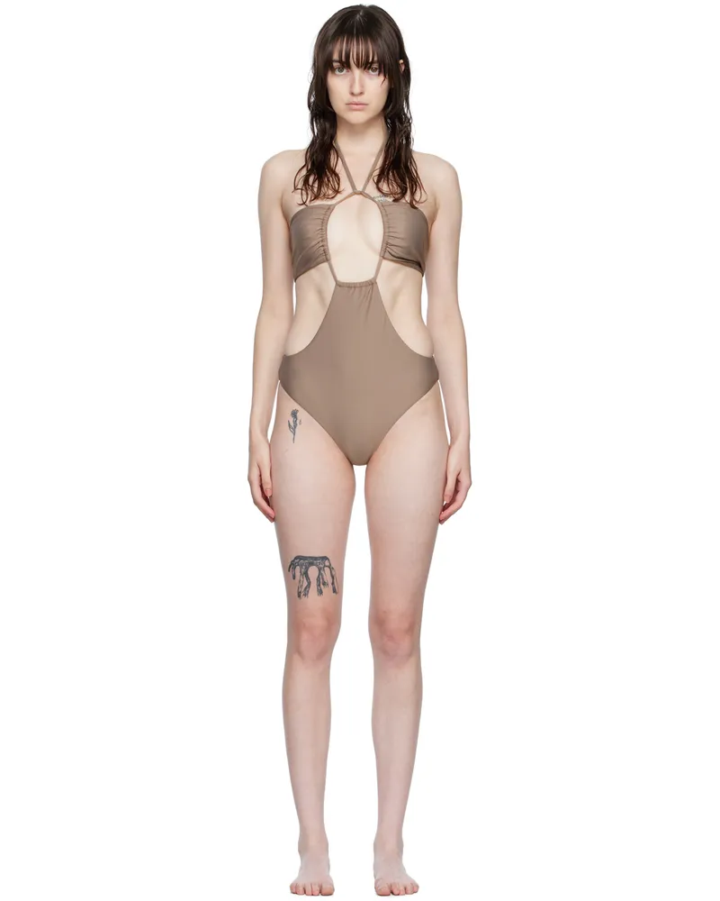 Rosetta Getty SSENSE Exclusive Taupe Cut-Out One-Piece Swimsuit Tobacco