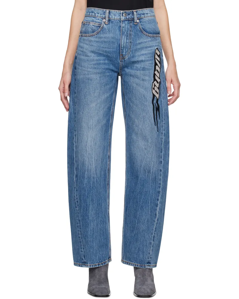 Alexander Wang Indigo Blade Logo-Embroidered Balloon Jeans Tumbled