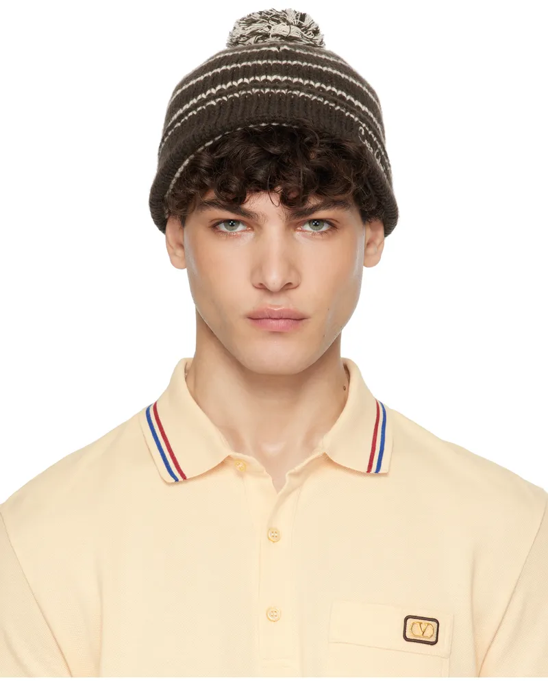 Valentino Garavani Brown 'Chez Valentino' Knitted Wool Beanie Rf5