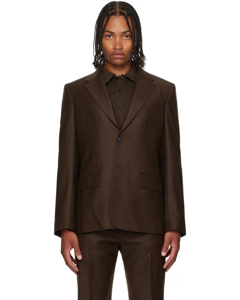 Ferragamo Brown Single Breasted Flannel Blazer Expresso