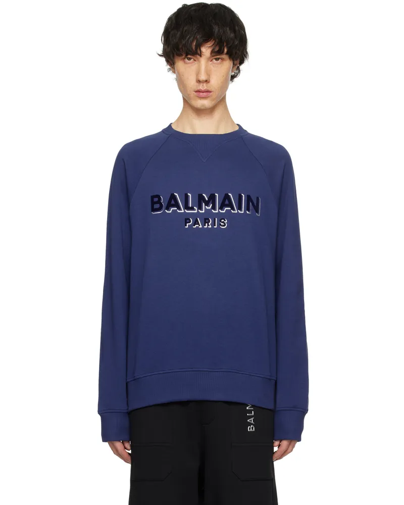 Balmain Blue Metallic Flocked Sweatshirt Slk