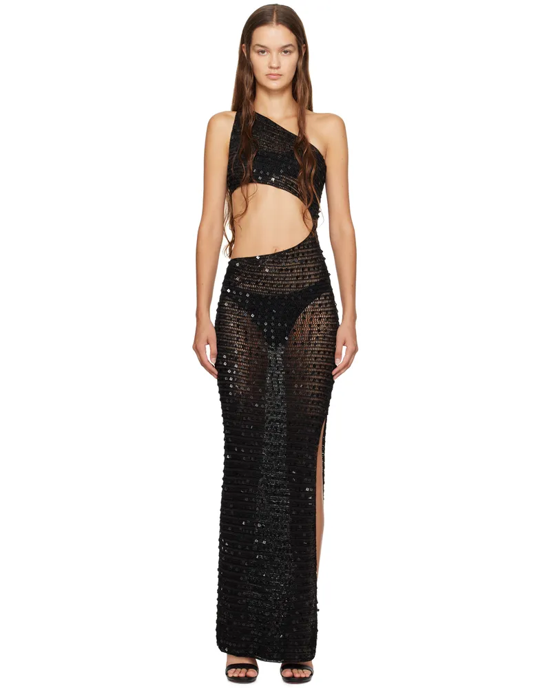 Aya Muse Black Sequin Maxi Dress Black