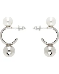 Simone Rocha Silver Bell Charm Hoop Earrings Pearl