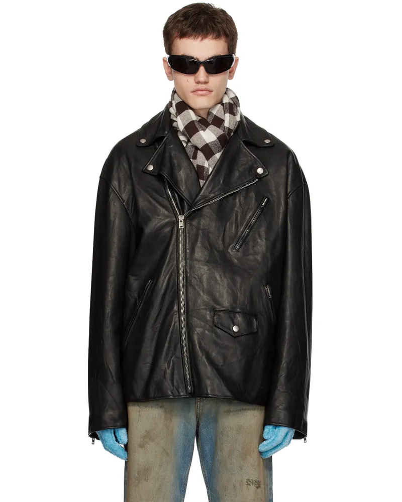 Acne Studios Black Zip Leather Jacket 900