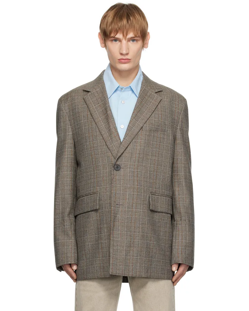 Wooyoungmi Gray Check Wool Single Blazer 902e