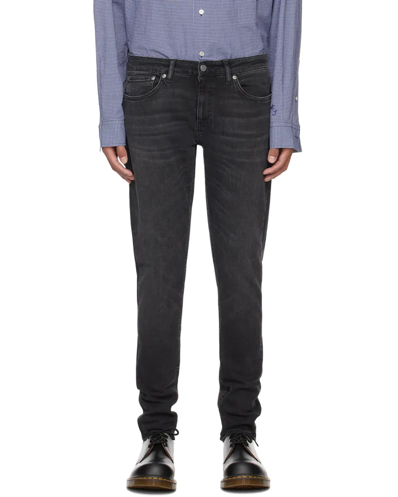 Nudie Jeans Black Skinny Lin Jeans Worn