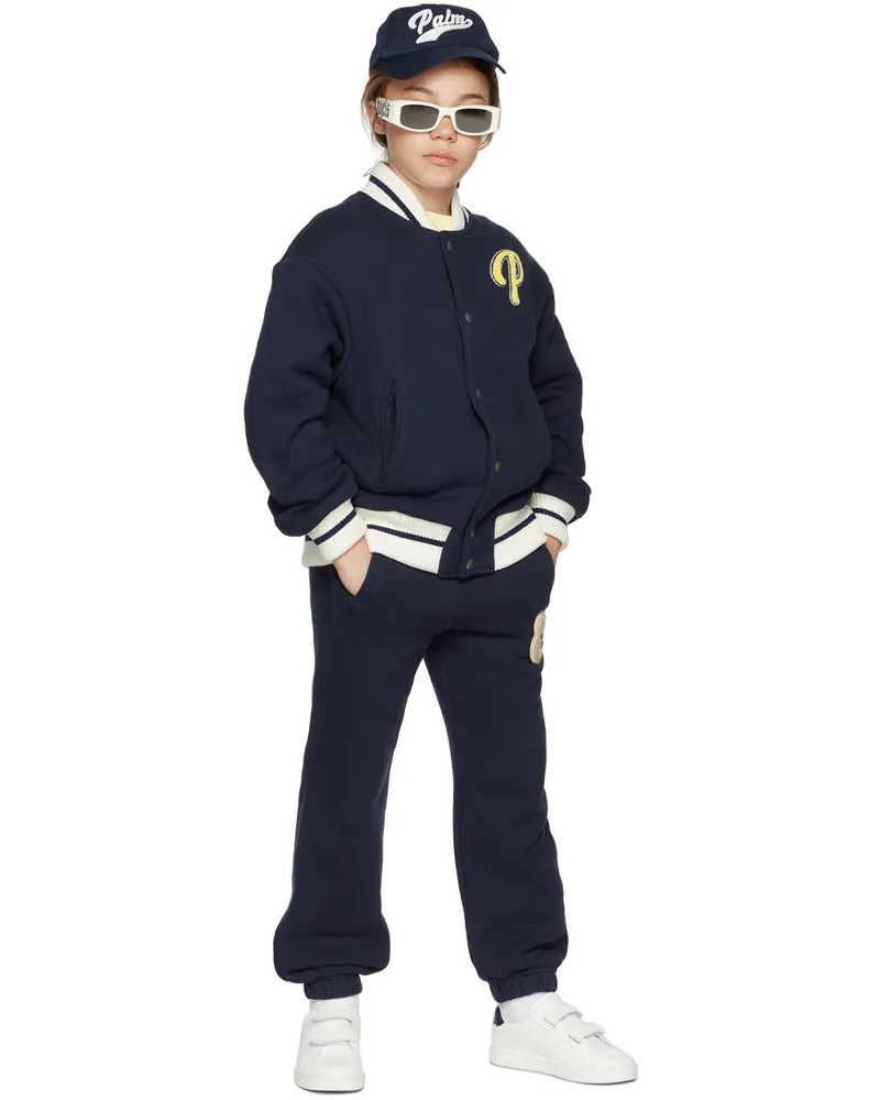 Palm Angels Kids Navy Logo Varsity Jacket Navy