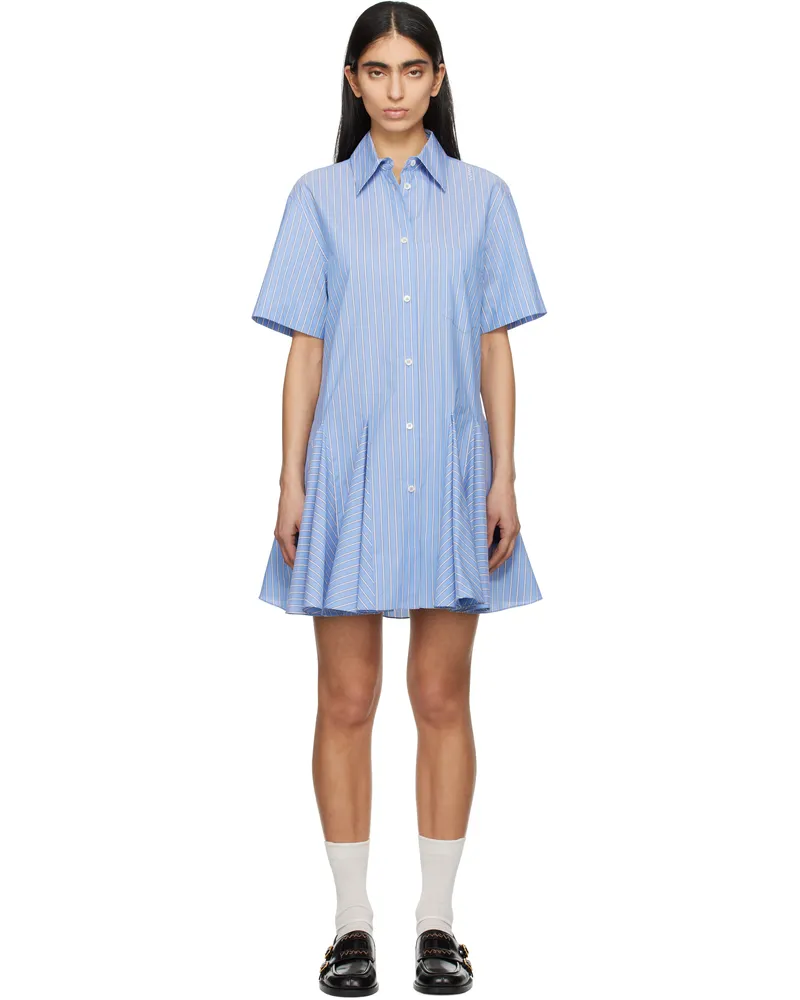 Marni Blue Cotton Poplin Striped Shirt Minidress Stb61