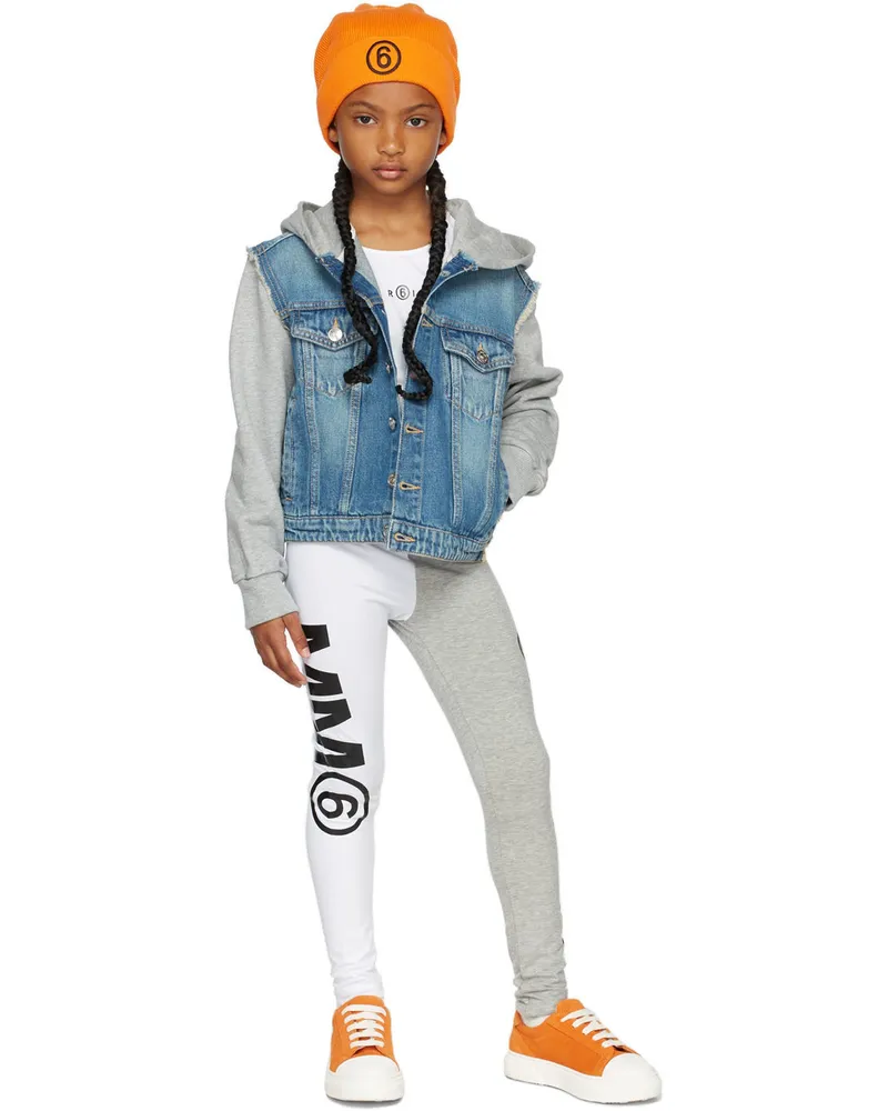 Maison Margiela Kids White & Gray Contrast Logo Leggings M6c03