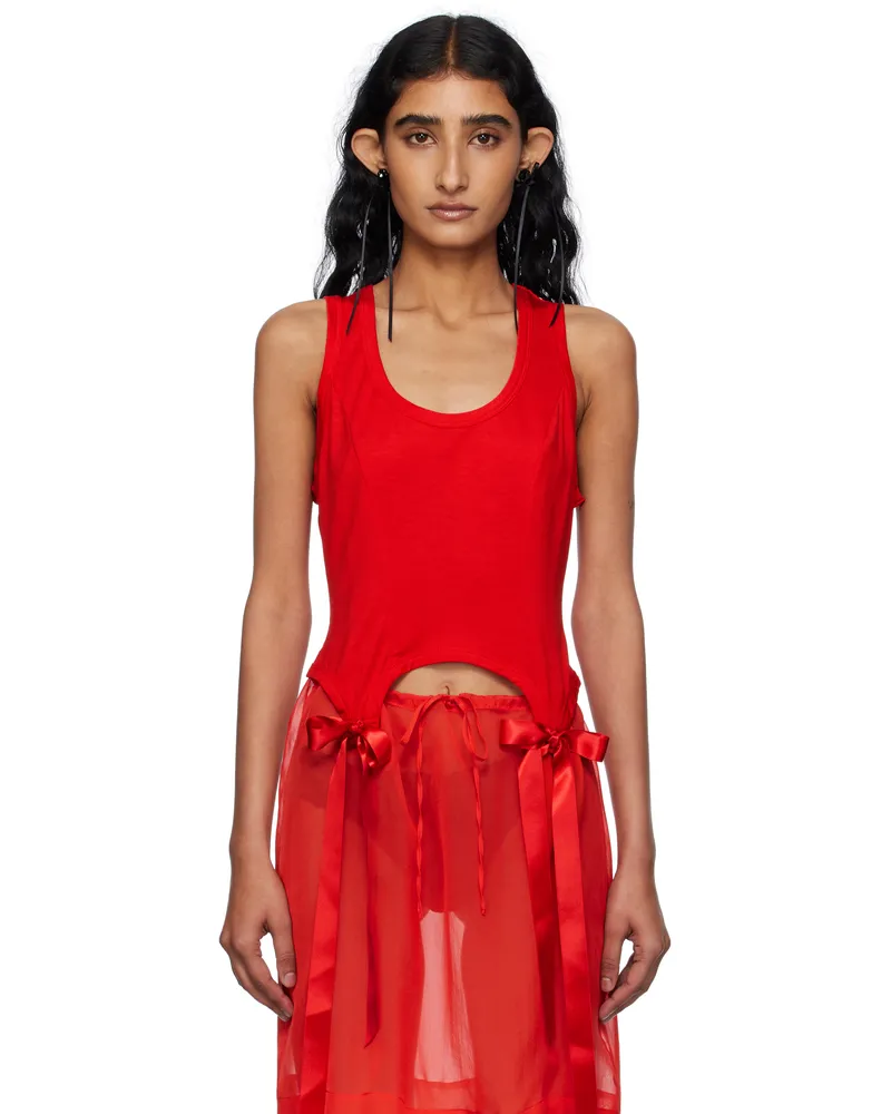 Simone Rocha Red Bow Tail Easy Tank Top Red
