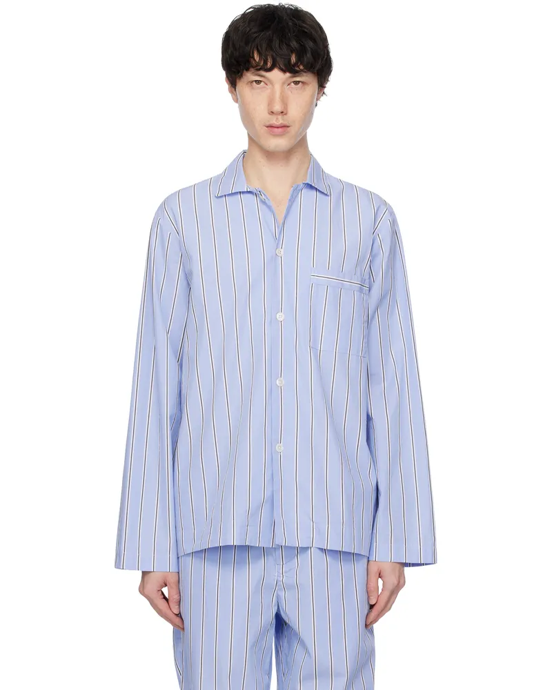 TEKLA Blue Poplin Long-Sleeved Pyjama Shirt Basset