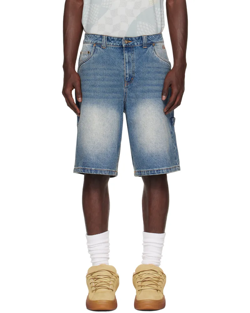 Dime Blue Classic Denim Shorts Sandblasted