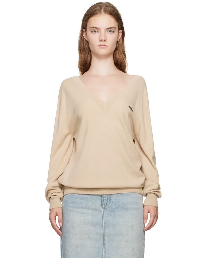 WE 11 DONE Beige Deep V-Neck Sweater Beige