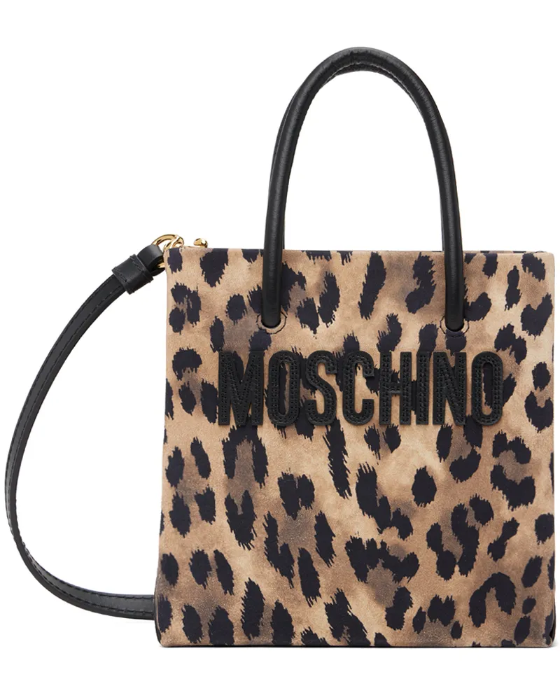 Moschino Beige & Black Leopard Print Suede Bag Multi