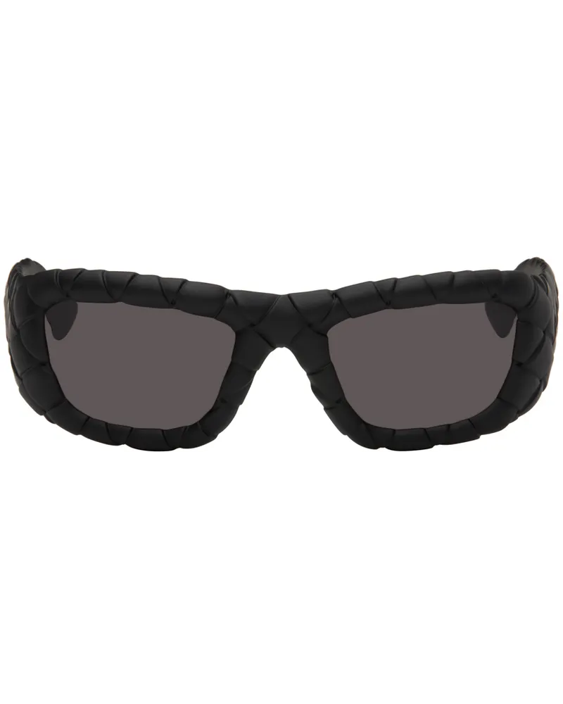 Bottega Veneta Black Intrecciato Round Acetate Sunglasses Black