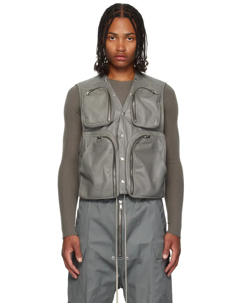 Rick Owens Gray Concordians Leather Cargo Vest 06