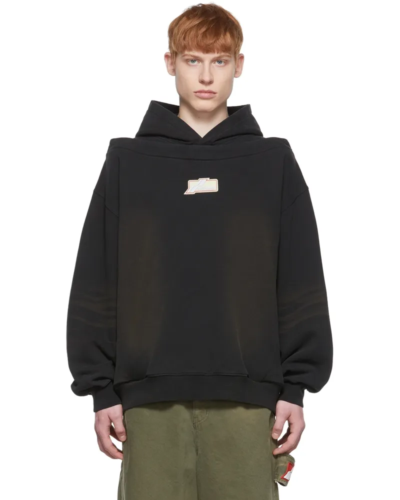 WE 11 DONE Black Cotton Hoodie Black