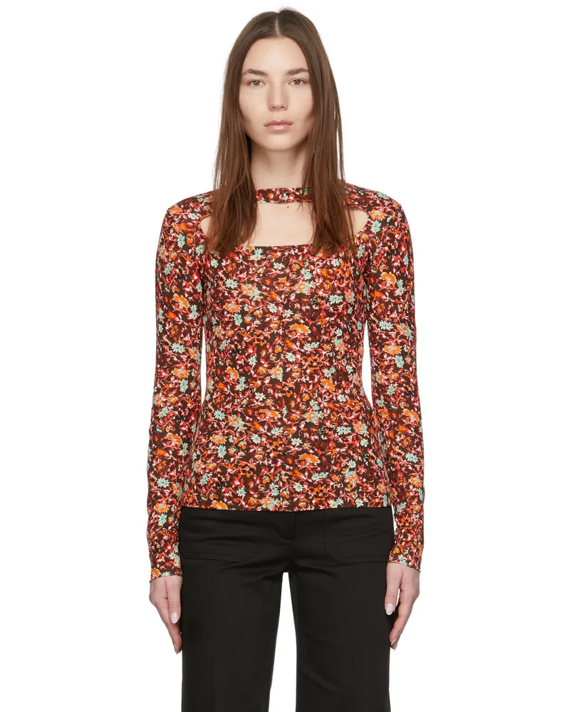 Victoria Beckham Brown Floral Cut-Out Blouse Brown