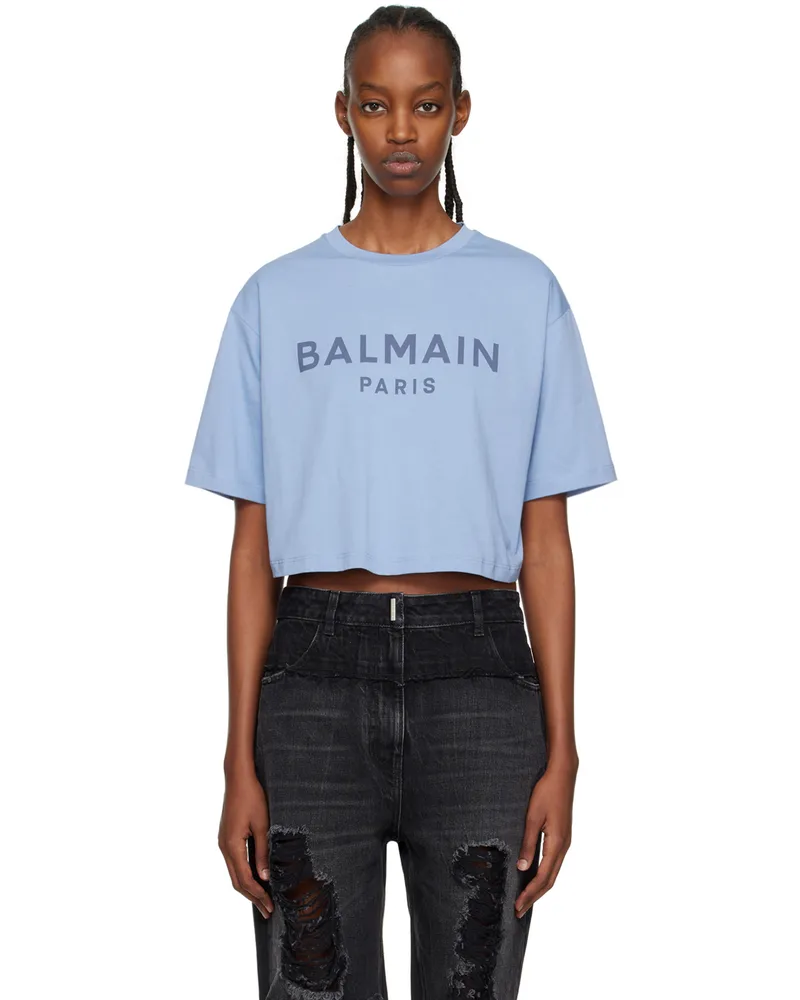 Balmain Blue Cropped T-Shirt Sfv