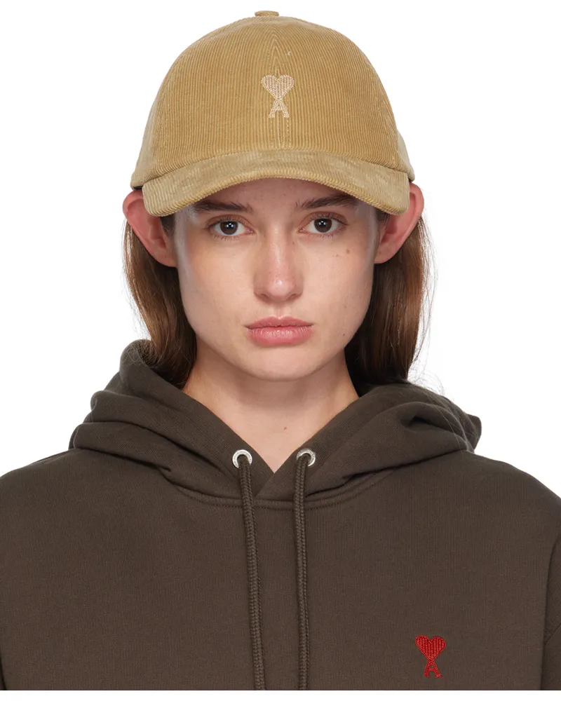 AMI Paris Beige Tonal Ami de Cœur Embroidery Cap Sand