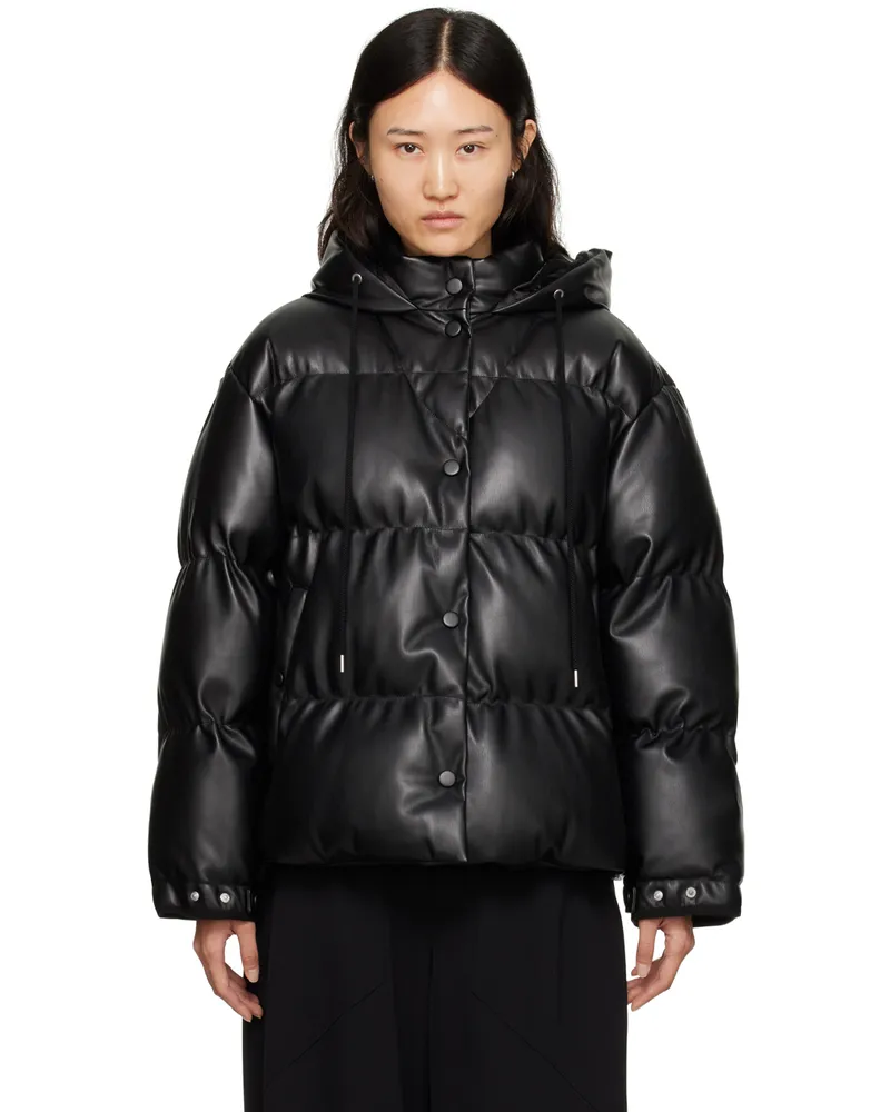 Stella McCartney Black Press-Stud Faux-Leather Puffer Jacket 1000
