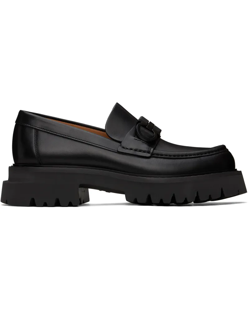 Ferragamo Black Chunky Gancini Ornament Loafers Nero