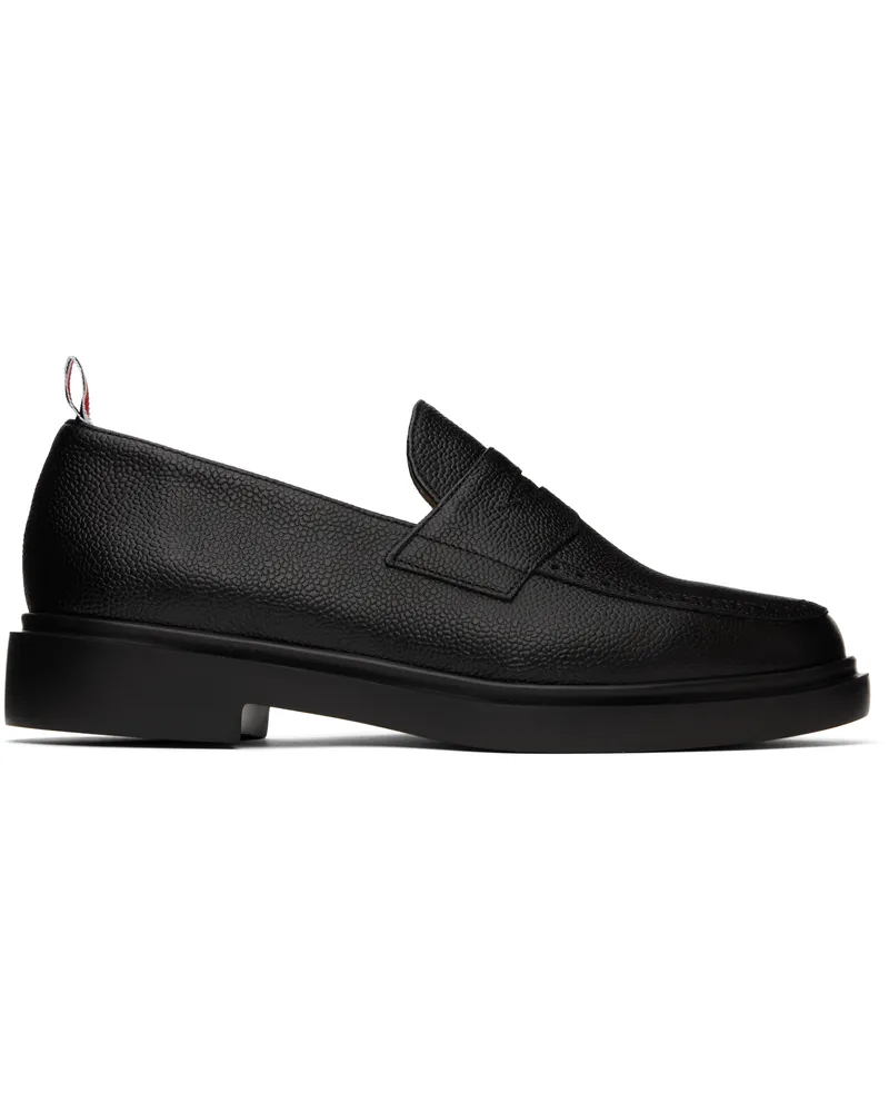 Thom Browne Black Pebble Grain Penny Loafers 001