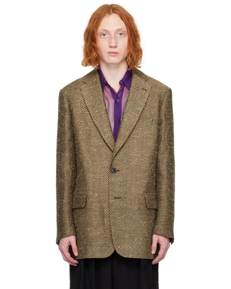 Dries van Noten Beige Notched Lapel Blazer 4