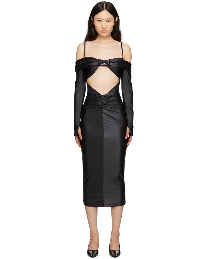 Versace Jeans Black Ruched Midi Dress E899