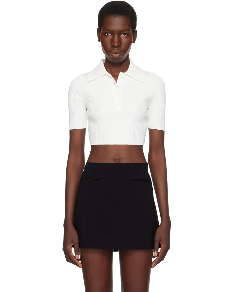 Courrèges White Cropped Knit Polo 0001