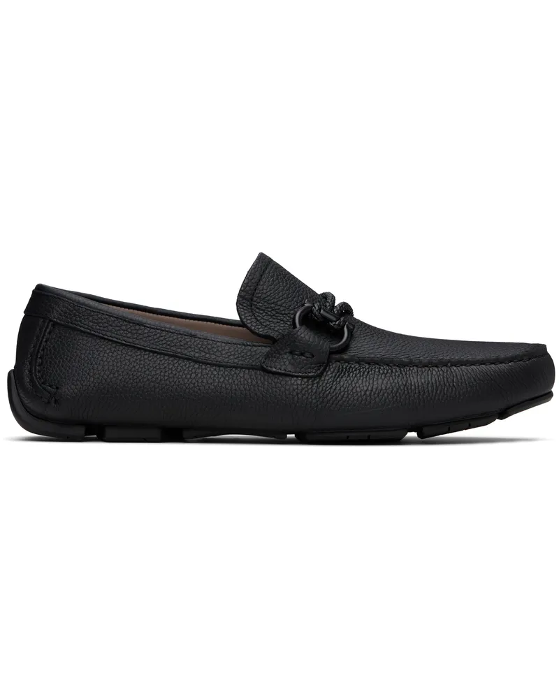 Ferragamo Black Gancini Ornament Driver Loafers Nero