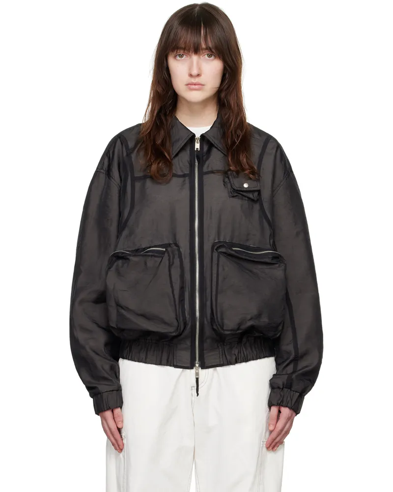 lesugiatelier Black Sheer Overlay Bomber Jacket Black