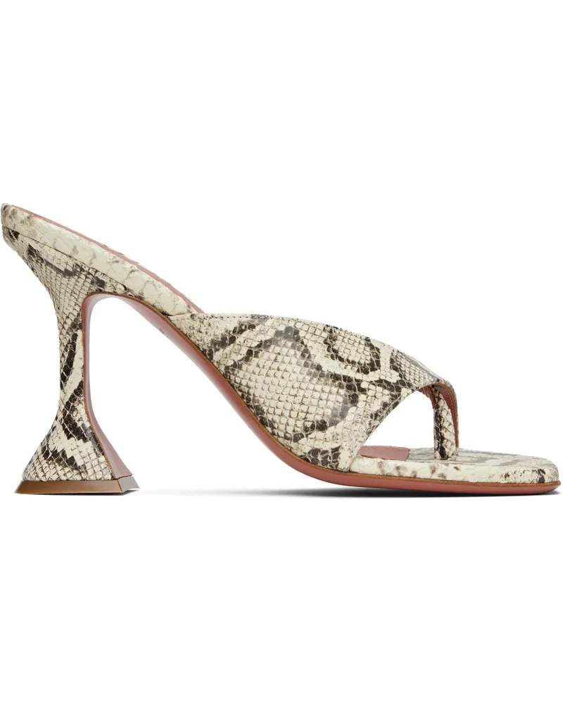Amina Muaddi Off-White & Black Shiona Slipper Heeled Sandals Print