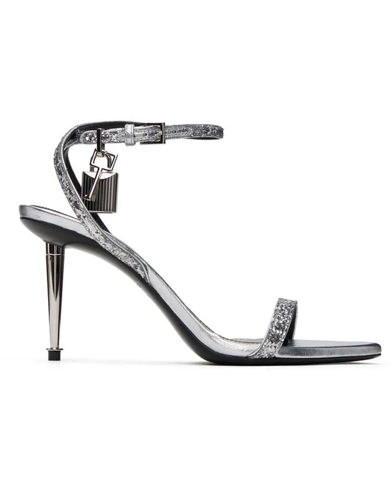 Tom Ford Silver Padlock Pointy Naked Heeled Sandals 1g004
