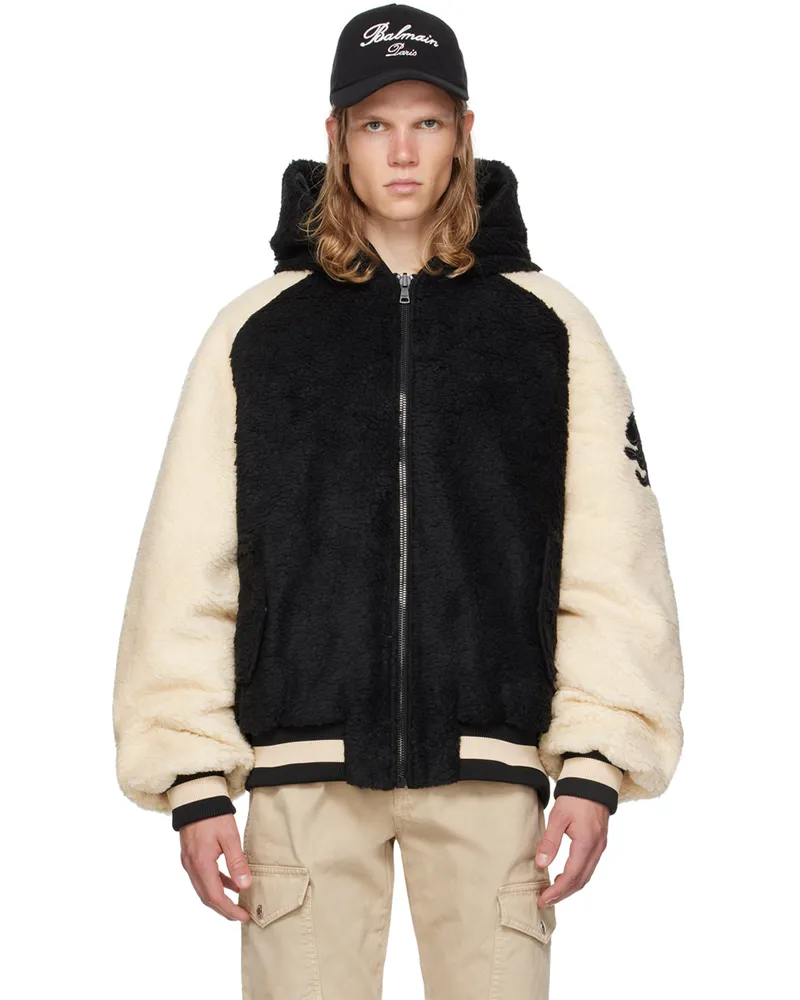 Balmain Black & Off-White Varsity-Style Reversible Jacket Edk