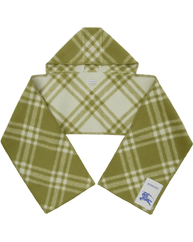 Burberry Green Check Wool Hooded Scarf Caper