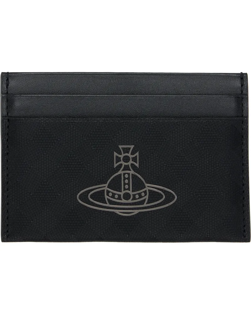 Vivienne Westwood Black Check Embossed Leather Flat Card Holder Aw24-n401