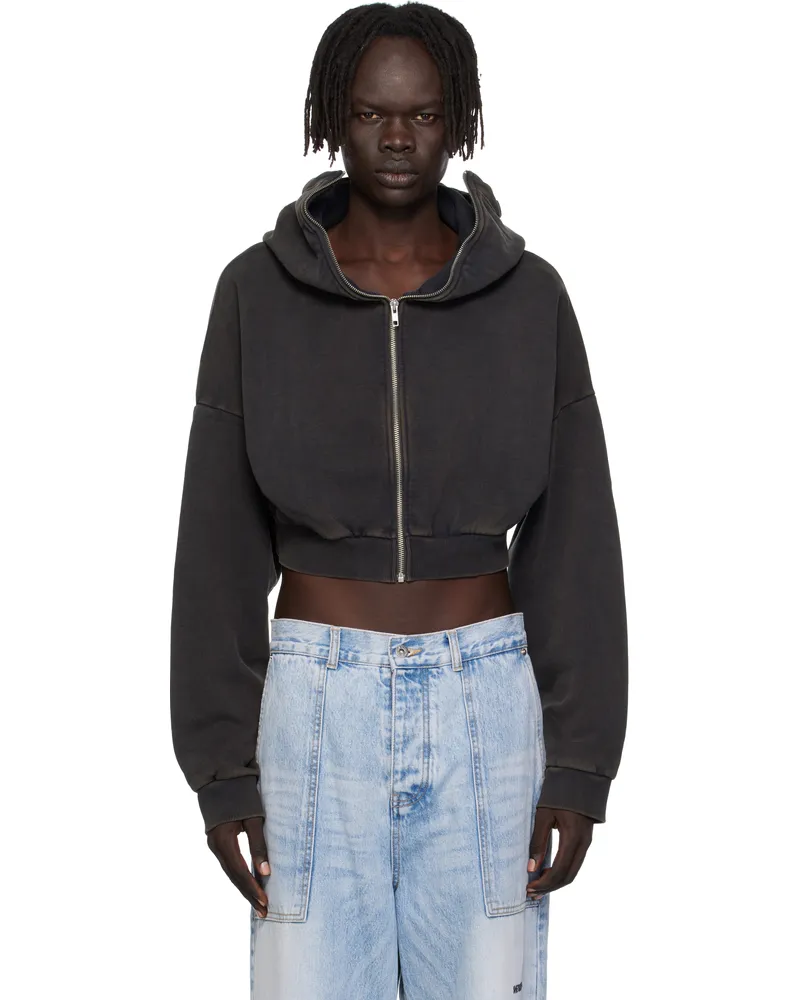 Entire Studios Black Cropped Full Zip Hoodie Washedblack