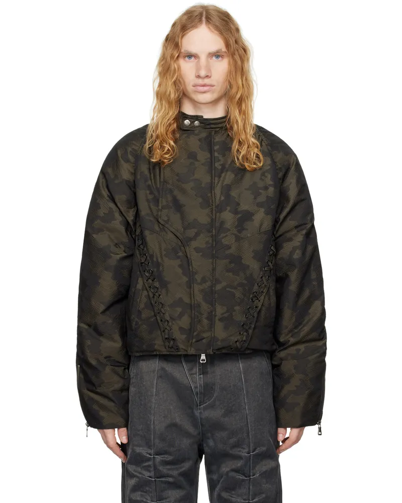 Andersson Bell Green Camouflage Lace-Up Padded Jacket Green