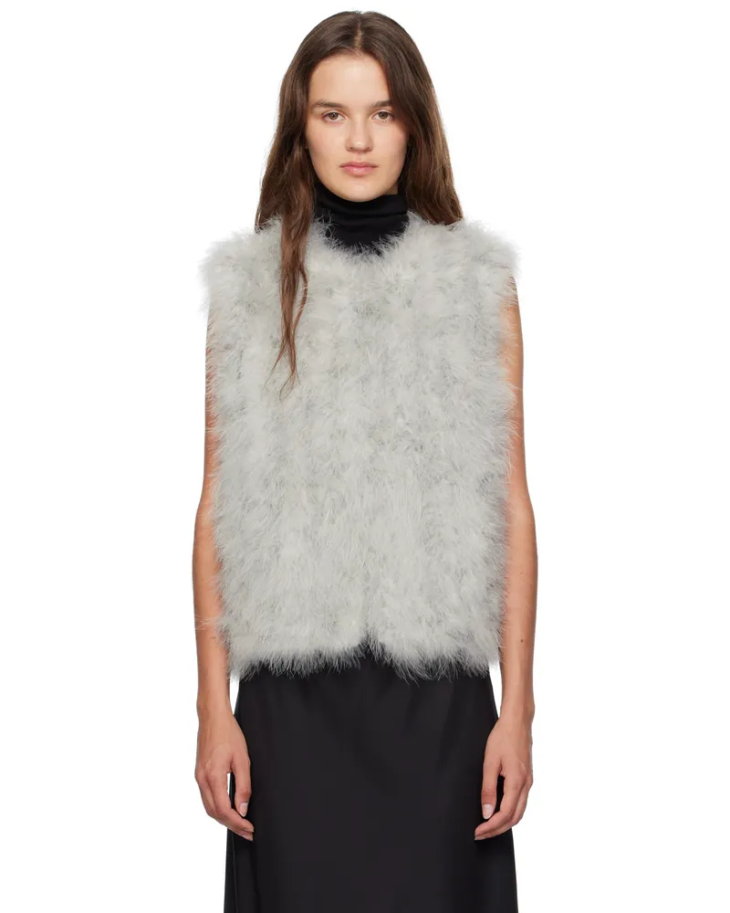 Yves Salomon Green Cropped Feather Vest A9126
