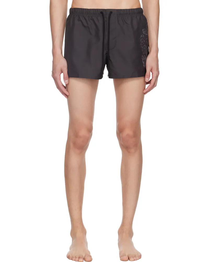 Versace Black Cartouche Swim Shorts 5b040-black+white