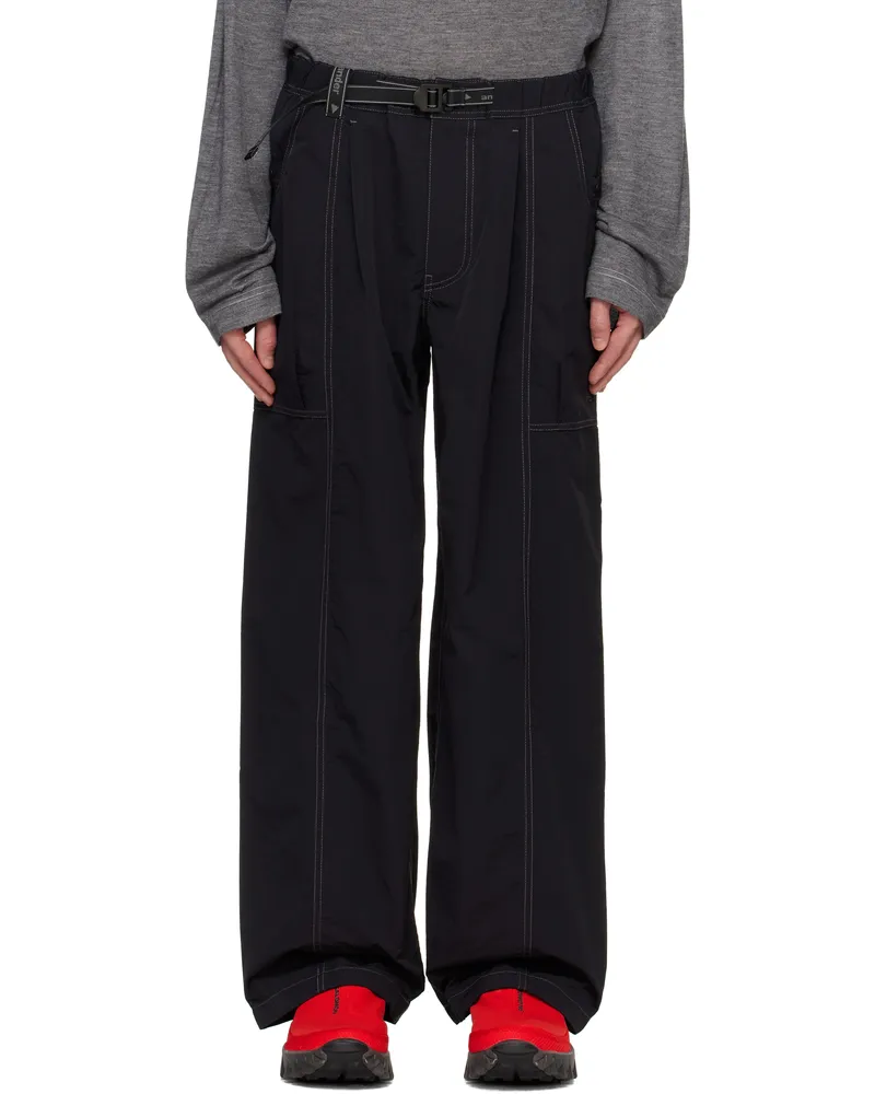 and wander Black Crinkled Nylon Trousers Black010