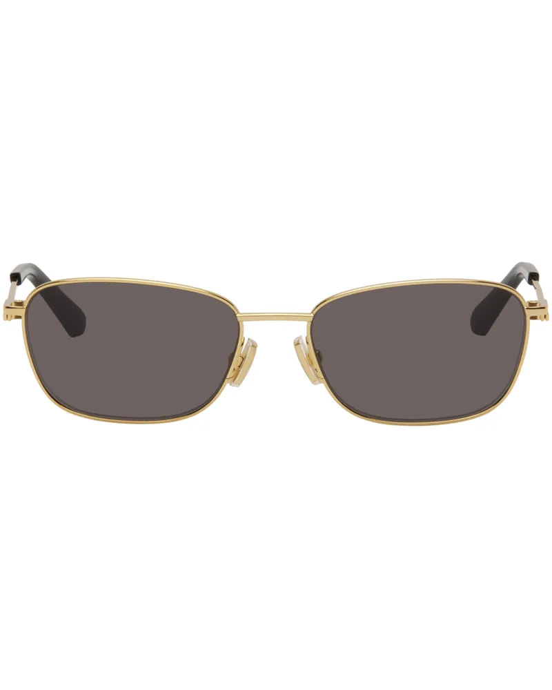 Bottega Veneta Gold Rectangular Sunglasses Gold-gold-grey