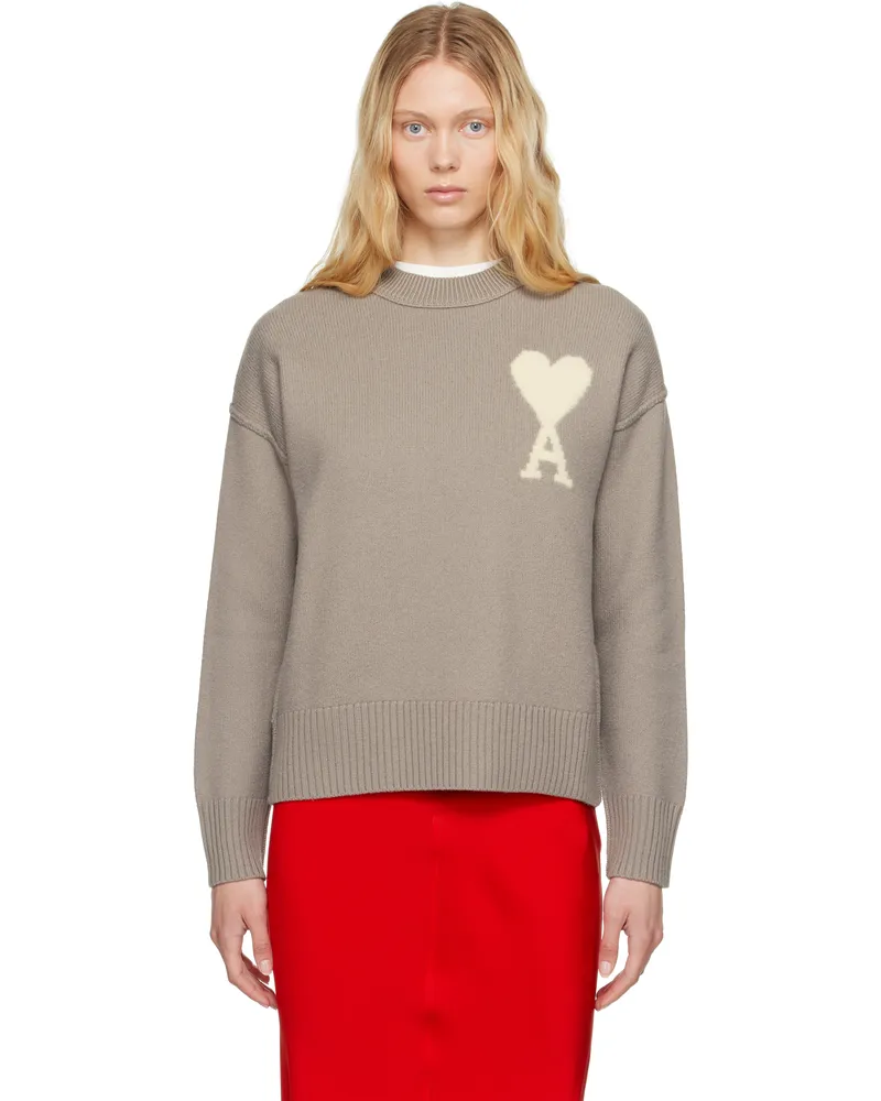 AMI Paris Taupe Wool Ami de Coeur Sweater Ash