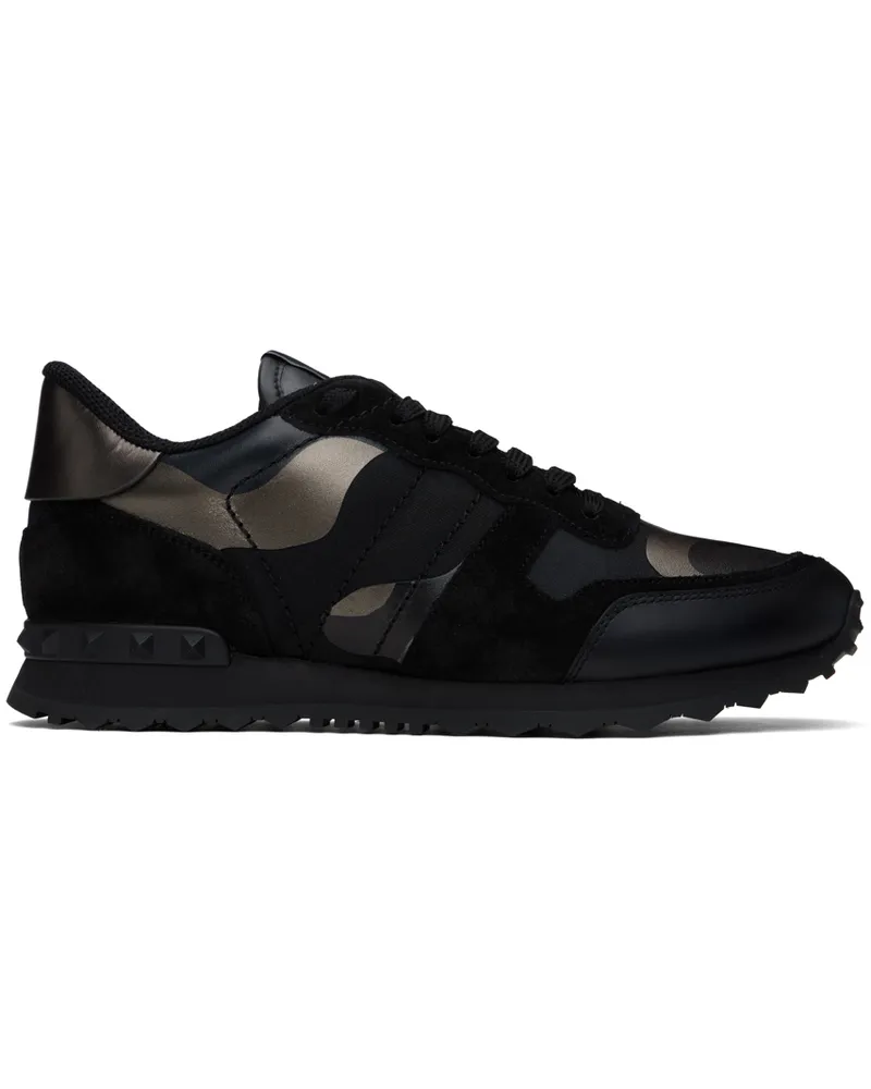 Valentino Garavani Black & Gunmetal Camouflage Rockrunner Sneakers E43
