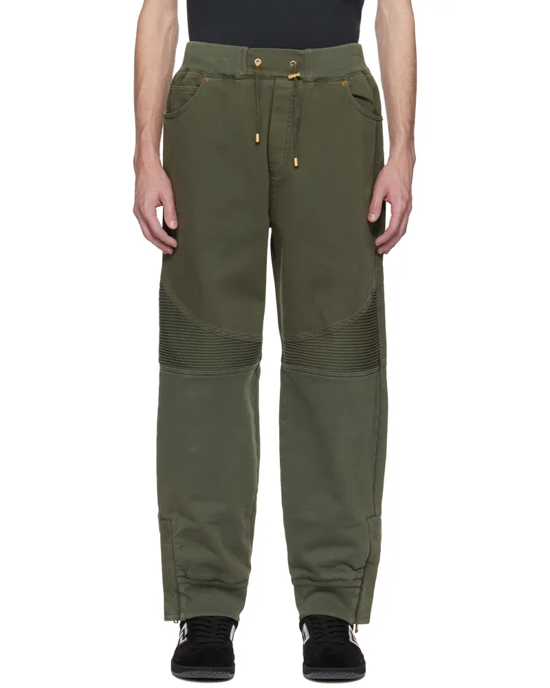 Balmain Khaki Loose-Fit Jersey & Denim Trousers 7cw
