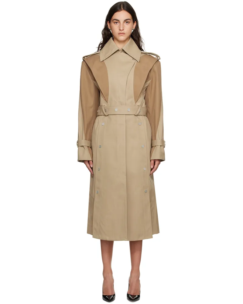 Thierry Mugler Beige Paneled Trench Coat B2040