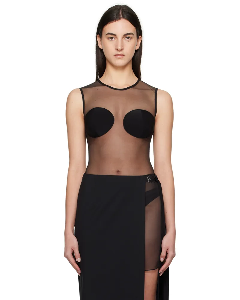 Nensi Dojaka Black Padded Bra Sleeveless Sheer Bodysuit Black