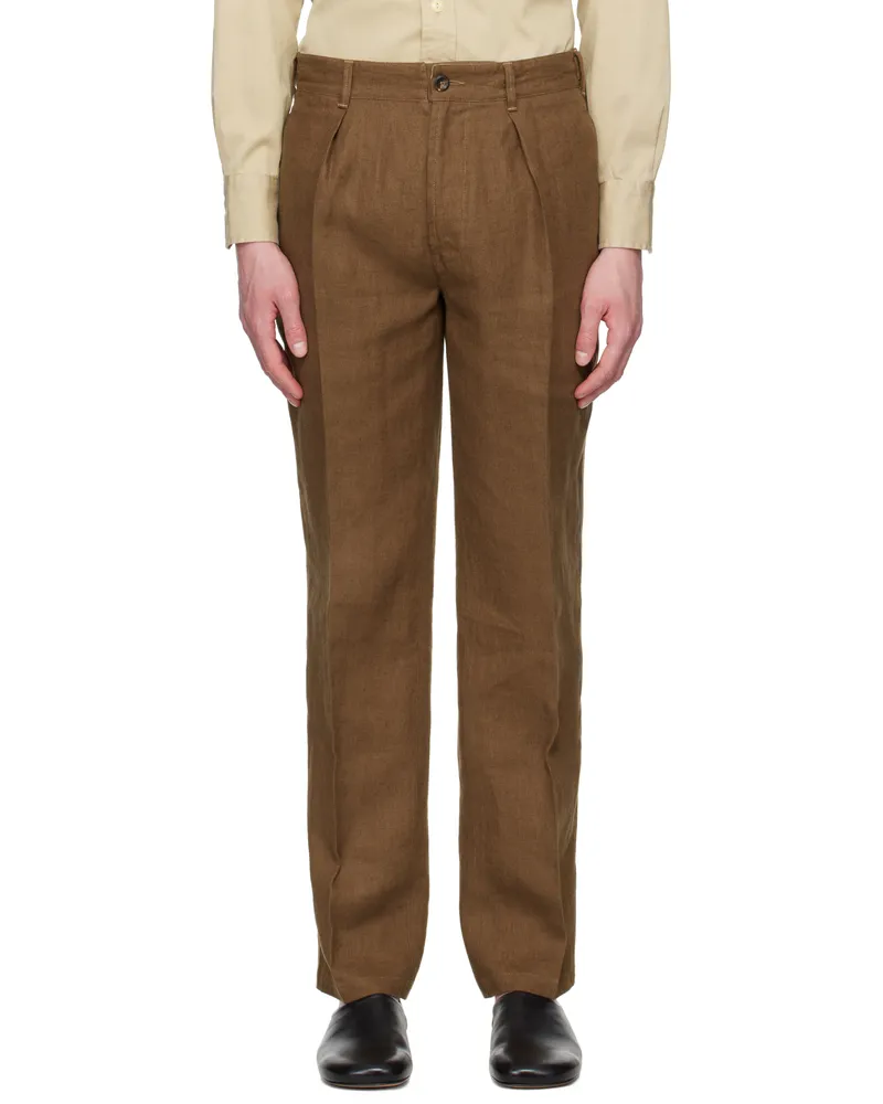 Drake's Brown Antique Linen Games Trousers 300